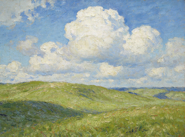 Small Wall Paintings, Grassland Under a Blue and White Sky, Landscape Canvas Paintings, On Canvas Small Paintings, Hand Painted Canvas Art, Original Artwork Landscape Paintings-ArtWorkCrafts.com
