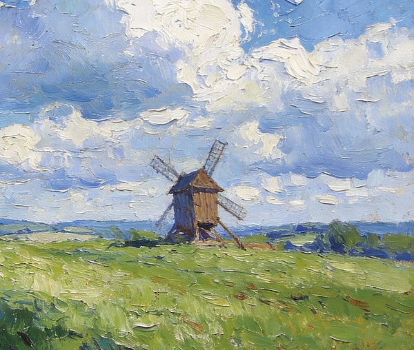 Small Wall Paintings, Windmill on the Vast Meadow, Landscape Artwork Canvas Paintings, On Canvas Small Paintings, Hand Painted Canvas Art, Original Landscape Paintings-ArtWorkCrafts.com
