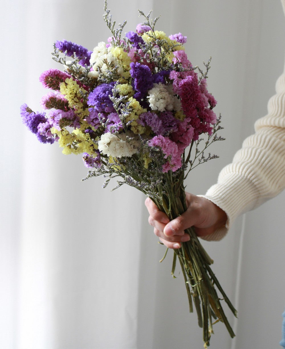 Dried Statice Flowers Bunch, Preserved Limonium Floral Arrangement, Everlasting Bouquet Decor
