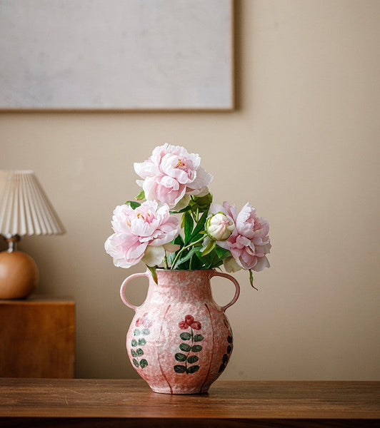 Handmade Water Holding Flower Vases, Rustic Pottery Flower Vases, Small Flower Vases on Table, Pink Bud Vases-ArtWorkCrafts.com