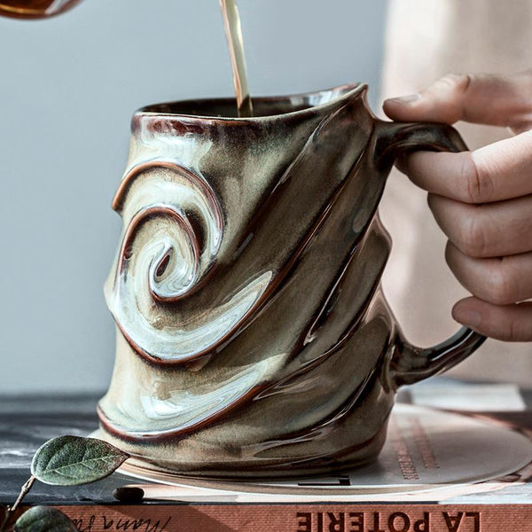 Stoneware Coffee Mugs, Black Ceramic Coffee Mug, Large Capacity Coffee Cups, Birthday Gifts, Handmade Pottery Coffee Mug-ArtWorkCrafts.com