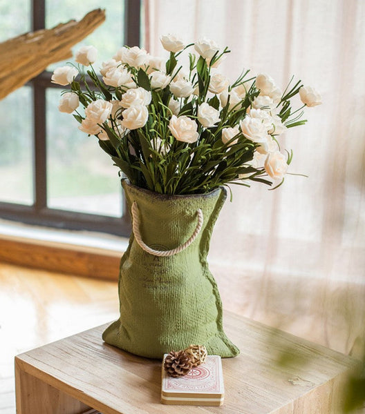 Flower Arrangement Ideas for Living Room, White Camellia Flowers, Modern Artificial Flowers for Home Decoration, Simple Artificial Floral for Bedroom-ArtWorkCrafts.com
