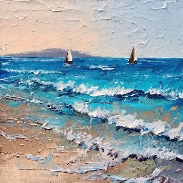 Easy Seascape Painting Ideas, Simple Small Canvas Paintings, Sail Boat at Sea Painting, Simple Modern Art, Small Landscape Painting, Heavy Texture Canvas Art