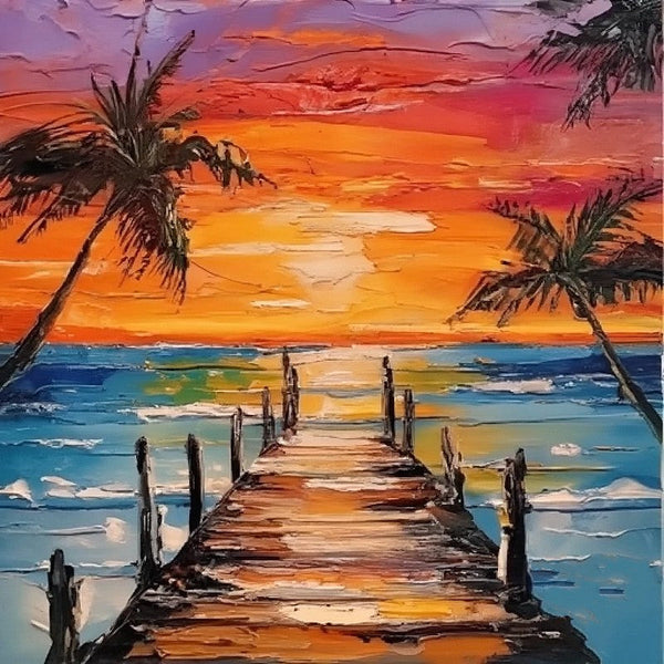 Original Paintings, Small Landscape Paintings, Simple Small Canvas Paintings, Hawaii Seashore Sunset Painting, Heavy Texture Canvas Paintings, Easy Landscape Painting Ideas-ArtWorkCrafts.com