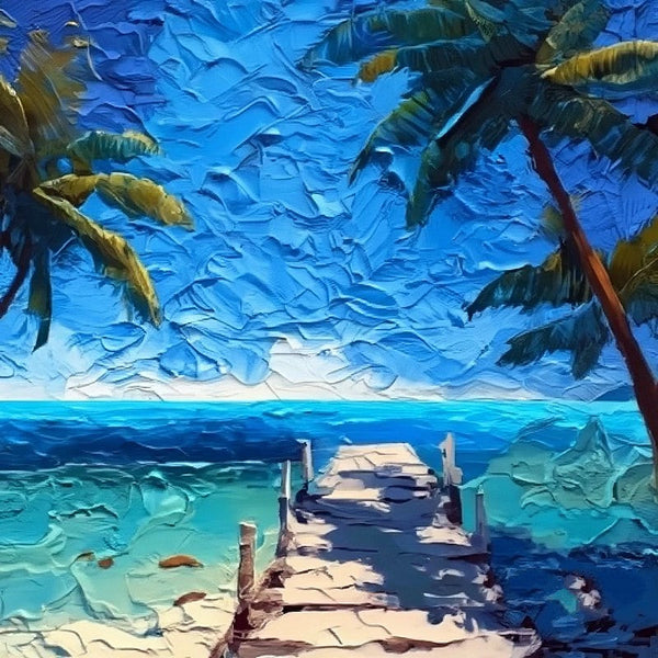 Heavy Texture Canvas Art, Small Palette Knife Paintings, Small Landscape Painting, Florida Seashore Beach Palm Tree Painting, Easy Landscape Painting Ideas, Simple Small Canvas Paintings-ArtWorkCrafts.com