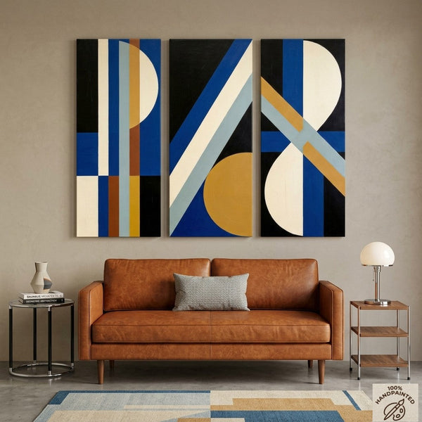 Multi Panel Canvas Art, Oversized Group Paintings, Geometric Abstract Paintings, Modern Paintings for Mid Century Living Room