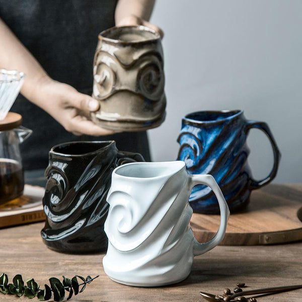 Stoneware Coffee Mugs, White Ceramic Coffee Mug, Large Capacity Coffee Cups, Birthday Gifts, Handmade Pottery Coffee Mug-ArtWorkCrafts.com