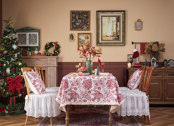 Flower Pattern Tablecloth for Holiday Decoration, Square Tablecloth for Round Table, Large Cotton Rectangle Tablecloth for Home Decoration, Farmhouse Table Cloth Dining Room Table-ArtWorkCrafts.com