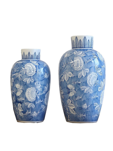 Large Flower Vases on Dining Table, Blue Porcelain Flower Vases, Centerpiece Ceramic Bouquet Vases, Handmade Modern Flower Vase-ArtWorkCrafts.com