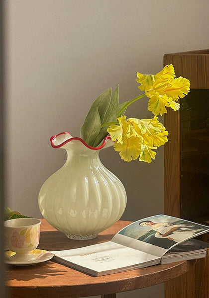 French Vintage Glass Flower Vases, Glass Bud Vases, Flower Vases on Table, Handmade Water Holding Flower Vases-ArtWorkCrafts.com