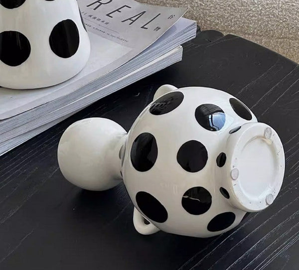 Ceramic Bud Vases, Small Flower Vases on Table, Black and White Polka Dot Flower Vase, Modern Porcelain Flower Vases, Handmade Water Holding Flower Vases-ArtWorkCrafts.com