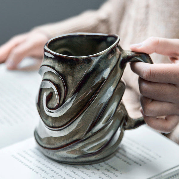 Brown Ceramic Coffee Mug, Stoneware Coffee Mugs, Large Capacity Coffee Cups, Large Handmade Pottery Coffee Mug-ArtWorkCrafts.com