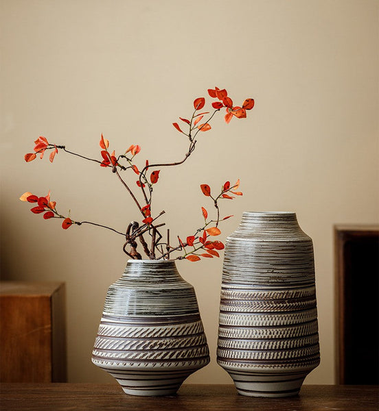 Modern Bouquet Flower Vases, Centerpiece on Dining Table, Handmade Pottery Flower Vases Urn, Water Holding Flower Vases, Large Flower Vase on Table-ArtWorkCrafts.com