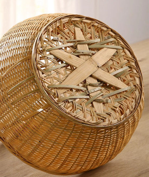 Natural Hand-woven Bamboo Basket, Extra Large Picnic Food Basket with Handle, Lovely Bamboo Baskets for Vegetable, Natural Fruit Basket Kitchen Storage Baskets-ArtWorkCrafts.com