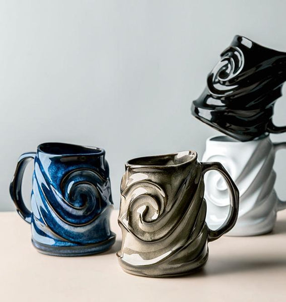 Stoneware Coffee Mugs, Black Ceramic Coffee Mug, Large Capacity Coffee Cups, Birthday Gifts, Handmade Pottery Coffee Mug-ArtWorkCrafts.com