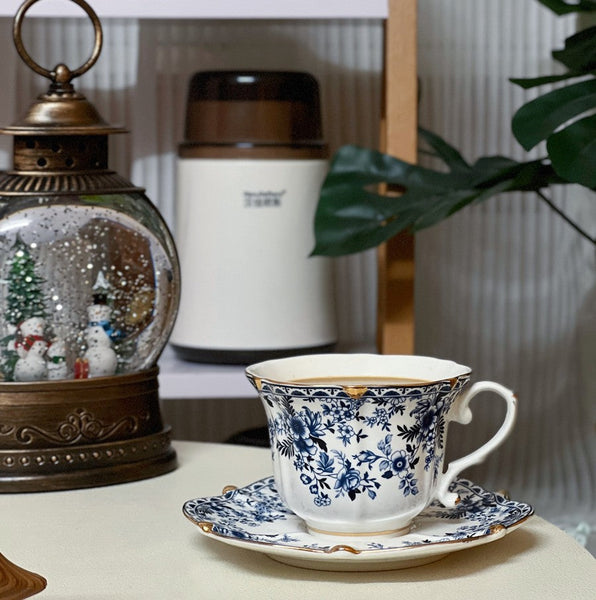 French Style China Porcelain Tea Cup Saucer Set, 7.8 oz Tea Cup and Saucers, Royal Ceramic Cups, Elegant Vintage Ceramic Coffee Cups for Traditional Afternoon Tea-ArtWorkCrafts.com