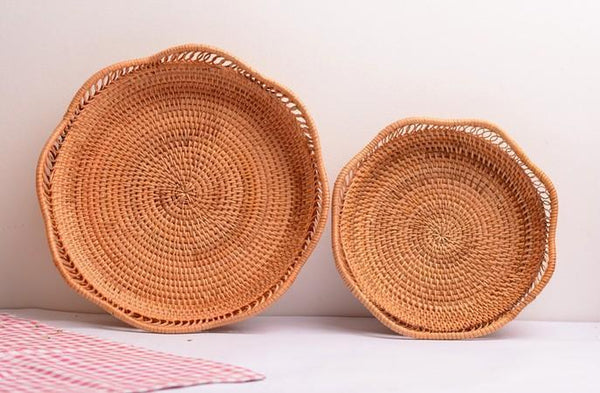 Woven Rattan Basket, Fruit Storage Basket, Woven Round Storage Basket, Storage Baskets for Kitchen-ArtWorkCrafts.com