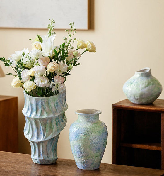 Modern Porcelain Flower Vases, Handmade Water Holding Flower Vases, Centerpiece on Dining Table, Ceramic Bouquet Vases, Flower Vases on Table-ArtWorkCrafts.com