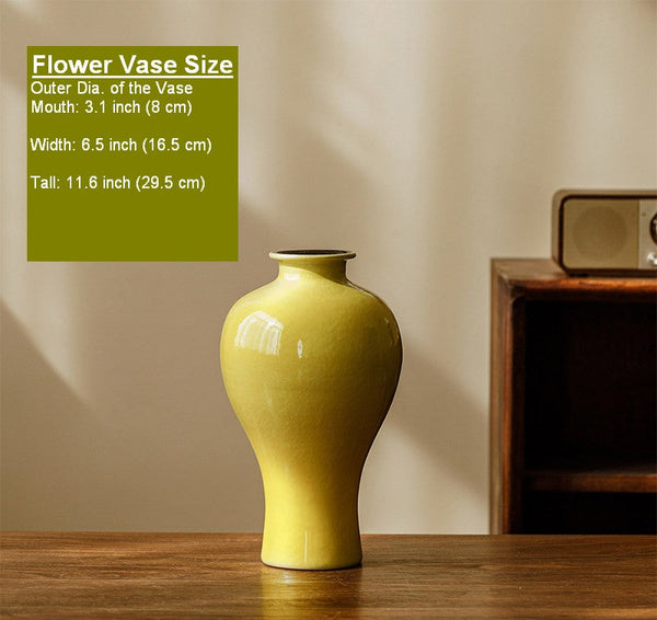 Porcelain Flower Vases, Handmade Water Holding Flower Vase, Yellow Flower Vases on Table, Ceramic Bud Vases-ArtWorkCrafts.com
