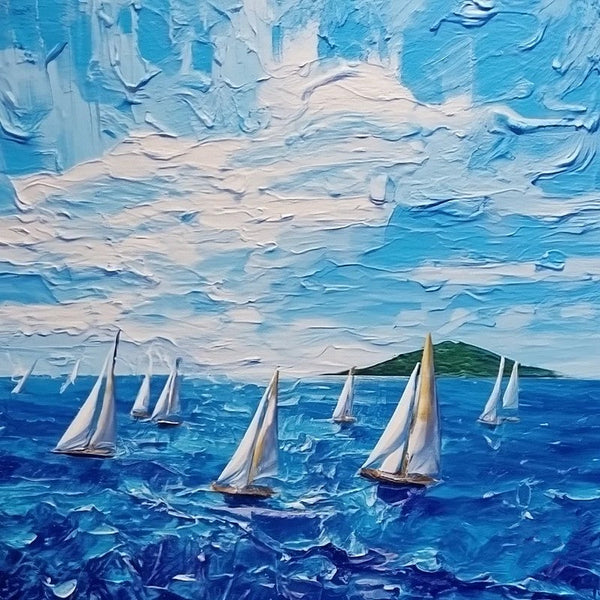 Easy Seascape Painting Ideas, Simple Small Canvas Paintings, Palette Knife Paintings, Sail Boat at Sea, Wave Painting, Original Small Landscape Paintings, Heavy Texture Canvas Art-ArtWorkCrafts.com