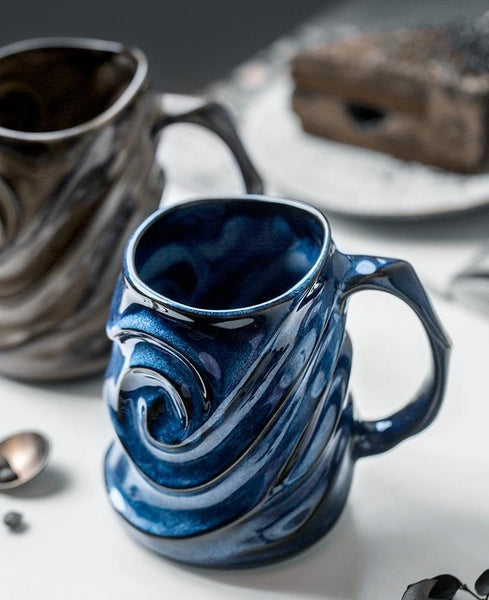 Stoneware Coffee Mugs, Black Ceramic Coffee Mug, Large Capacity Coffee Cups, Birthday Gifts, Handmade Pottery Coffee Mug-ArtWorkCrafts.com