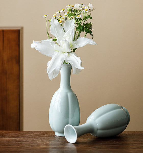 Small Flower Vases on Table, Rustic Porcelain Flower Vases, Ceramic Bud Vases, Handmade Water Holding Flower Vase-ArtWorkCrafts.com