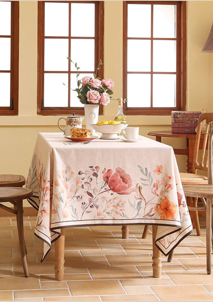 Extra Large Modern Tablecloth, Spring Flower Rustic Table Cover, Rectangle Tablecloth for Dining Table, Square Linen Tablecloth for Coffee Table-ArtWorkCrafts.com