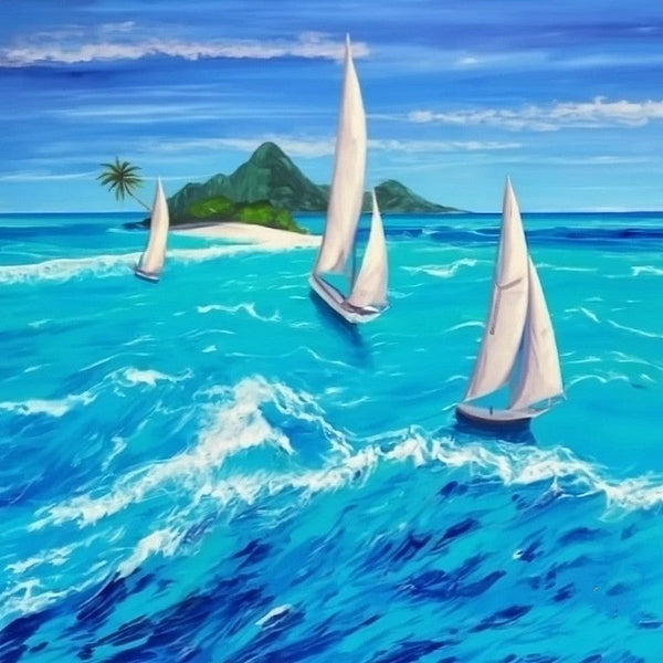 Small Canvas Paintings, Sail Boat at Sea, Big Wave Painting, Hand Painted Canvas Paintings, Easy Seascape Painting Ideas, Original Small Landscape Paintings, Heavy Texture Canvas Art-ArtWorkCrafts.com
