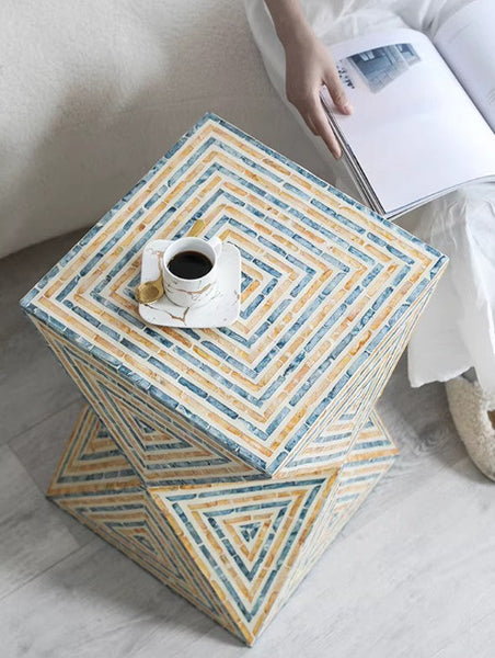 Contemporary Small Sofa Side Table, Shell Small Side Table, Unique Small End Table, Portable Casual Side Table, Creative Coffee Table-ArtWorkCrafts.com