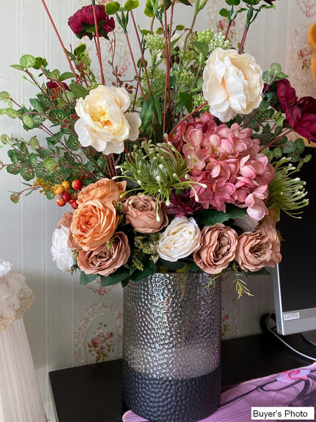 Modern Large Bunch of Flowers Arrangement Interior Design, Creative Artificial Floral Arrangement for Bedroom, Creative Faux Silk Floral Bouquet Table Centerpiece-ArtWorkCrafts.com