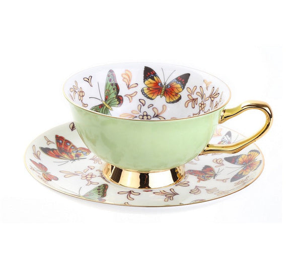 Unique Butterfly Coffee Cups and Saucers, Creative Butterfly Ceramic Coffee Cups, Beautiful British Tea Cups, Creative Bone China Porcelain Tea Cup Set-ArtWorkCrafts.com