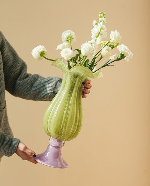 Modern Glass Vase for Flowers, Mid Century Glass Vases, Handmade Modern Vases for Living Room, Unique Decorative Glass Vase, Centerpiece Contemporary Vases on Table-ArtWorkCrafts.com