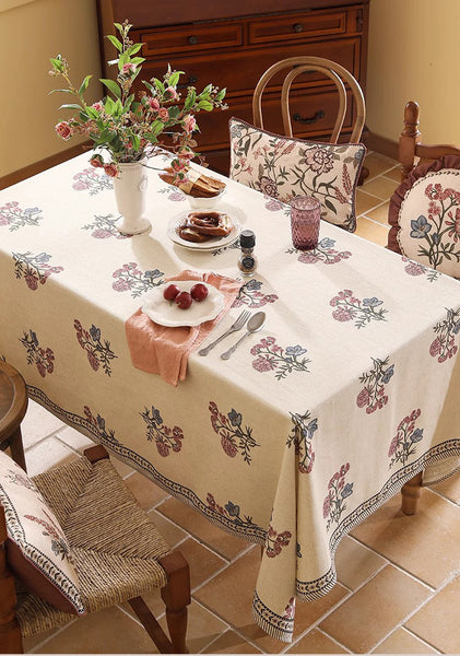 Beautiful Large Modern Tablecloth, Spring Flower Rustic Table Cover, Rectangle Tablecloth for Dining Table, Square Linen Tablecloth for Coffee Table-ArtWorkCrafts.com