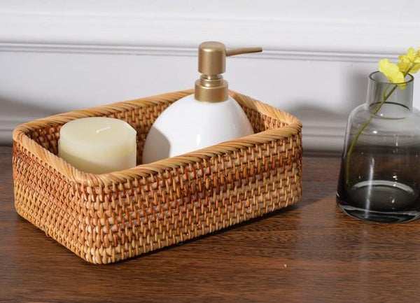 Woven Rectangular Basket for Shelves, Rattan Storage Basket, Storage Baskets for Bathroom, Woven Baskets for Living Room-ArtWorkCrafts.com