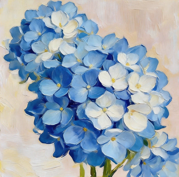 Small Canvas Artwork, Blue and White Hydrangeas in Full Bloom, Still Life Painting, Original Flower Paintings, Buy Small Artwork Online, Hand Painted Canvas Art-ArtWorkCrafts.com