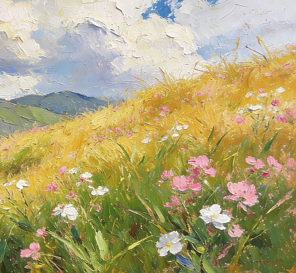 Hand Painted Canvas Art, A Verdant Hillside Under a Vast Blue Sky, Original Wall Paintings, Original Artwork Small Paintings, Small Landscape Paintings, On Canvas Small Wall Paintings-ArtWorkCrafts.com