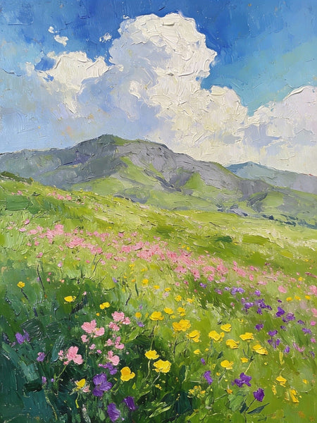 Small Oil Paintings, Mountain Meadow in Bloom, A Lush Floral Landscape, Original Small Paintings, Landscape Artwork Small Paintings, Small Wall Paintings-ArtWorkCrafts.com