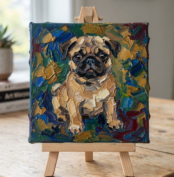 Small Art on Canvas, Abstract Pet Portrait Painting, Hand Painted Canvas Art, Original Acrylic Paintings, Abstract Pug Dog Portrait, Impasto Artwork, Heavy Texture Painting-ArtWorkCrafts.com