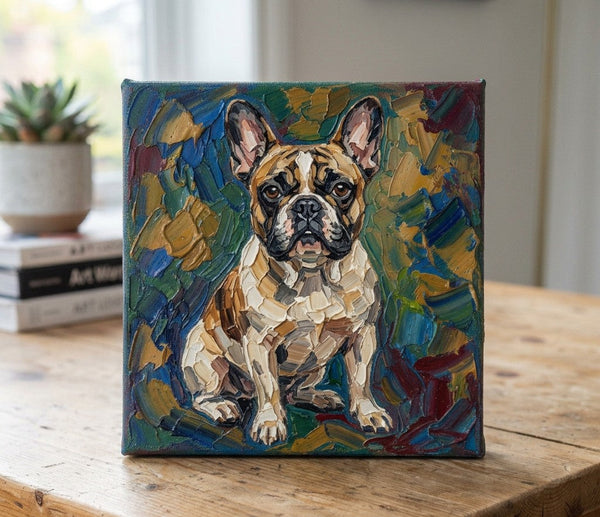 French Bulldog Dog Portrait, Hand Painted Canvas Art, Impasto Artwork, Abstract Pet Portrait Painting, Original Acrylic Paintings, Heavy Texture Painting, Small Art on Canvas-ArtWorkCrafts.com