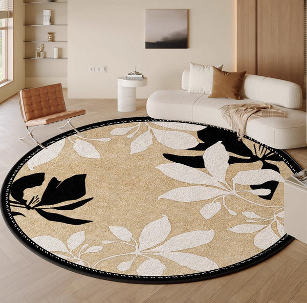 Contemporary Modern Rugs, Flower Pattern Circular Modern Rugs under Chairs, Geometric Round Rugs for Dining Room, Bedroom Abstract Modern Area Rugs-ArtWorkCrafts.com