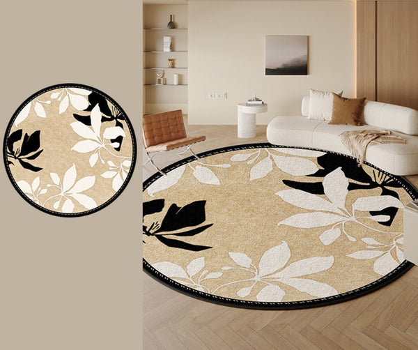 Contemporary Modern Rugs, Flower Pattern Circular Modern Rugs under Chairs, Geometric Round Rugs for Dining Room, Bedroom Abstract Modern Area Rugs-ArtWorkCrafts.com