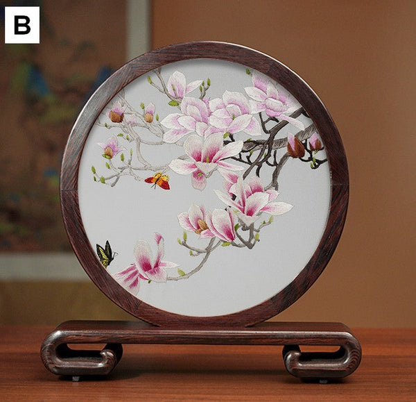 Traditional Chinese Suzhou Silk Embroidered Ornament, Premium Souvenir, Exclusive Business Presents, Creative Birthday Gift, Flower and Birds Embroidery Ornaments-ArtWorkCrafts.com