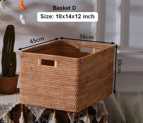 Extra Large Rectangular Storage Basket, Large Storage Baskets for Clothes, Woven Rattan Storage Basket for Shelves, Storage Baskets for Kitchen-ArtWorkCrafts.com