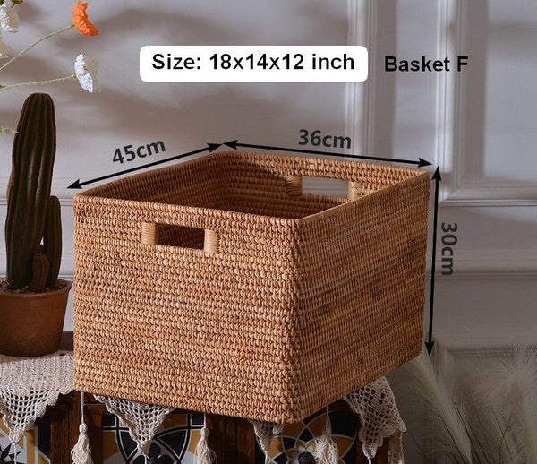 Woven Rattan Storage Baskets for Kitchen, Rectangular Storage Basket, Wicker Storage Basket for Clothes, Storage Baskets for Bathroom, Kitchen Storage Basket-ArtWorkCrafts.com