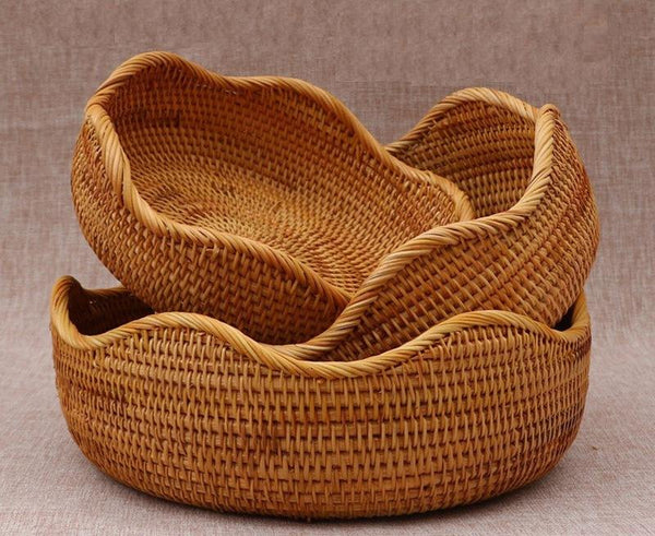 Woven Round Rattan Basket, Storage Basket for Dining Room Table, Woven Storage Basket for Kitchen, Small Storage Baskets, Set of 3-ArtWorkCrafts.com