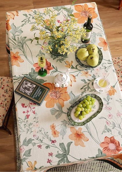 Beautiful Kitchen Table Cover, Spring Flower Tablecloth for Round Table, Linen Table Cover for Dining Room Table, Simple Modern Rectangle Tablecloth Ideas for Oval Table-ArtWorkCrafts.com