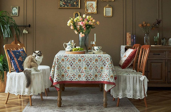 Large Rectangle Tablecloth for Home Decoration, Square Tablecloth for Round Table, Farmhouse Table Cloth Dining Room Table, Flower Pattern Tablecloth-ArtWorkCrafts.com