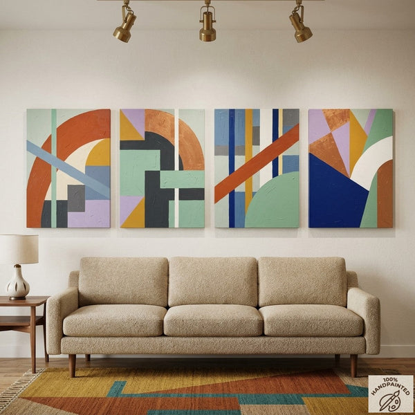 Modern Wall Art for Living Room, Multi Panel Canvas Paintings, Abstract Geometric Art-ArtWorkCrafts.com