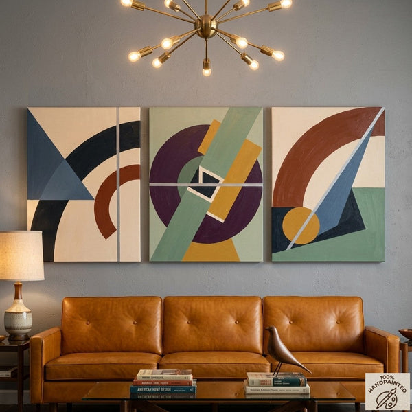 Abstract Geometric Art, Modern Paintings for Mid Century Living Room, Multi Panel Canvas Paintings