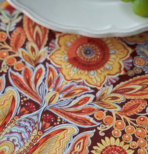 Flower Pattern Tablecloth, Square Tablecloth for Round Table, Large Cotton Rectangle Tablecloth for Home Decoration, Farmhouse Table Cloth Dining Room Table-ArtWorkCrafts.com